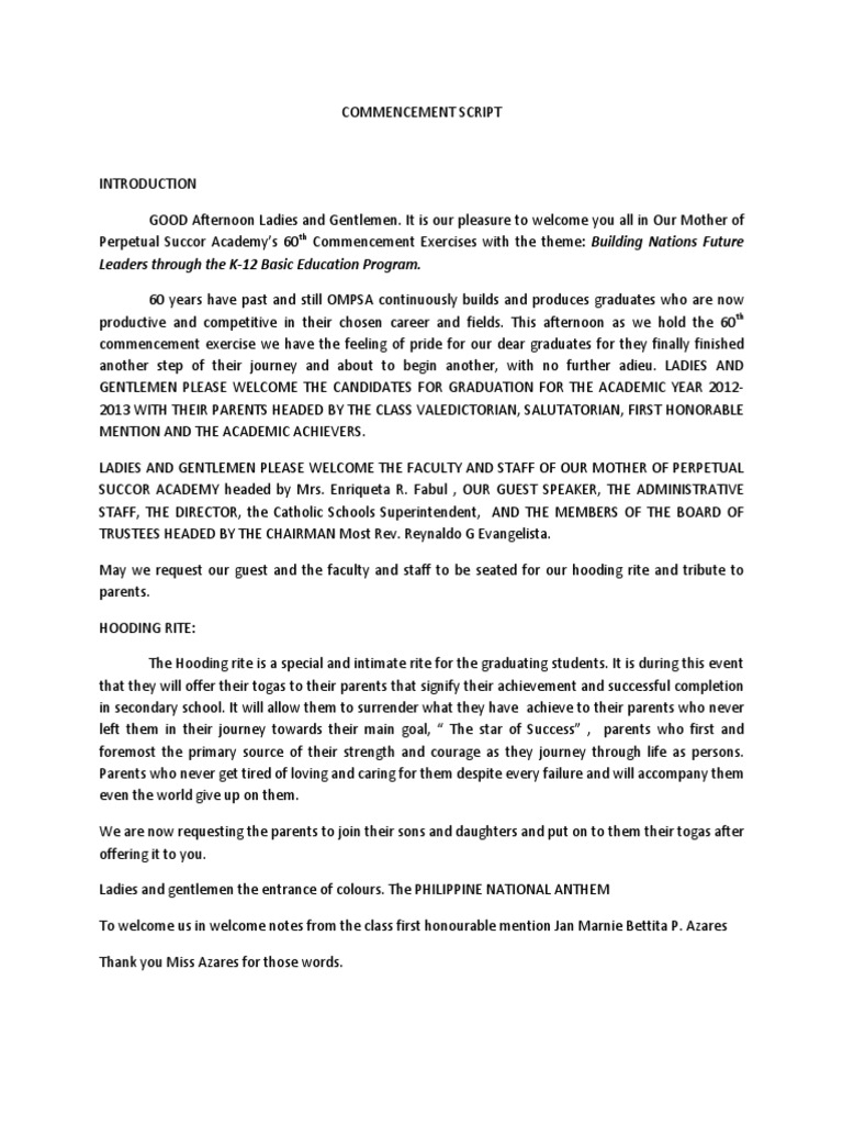 Commencement Script 2013 Pdf Graduation Academia