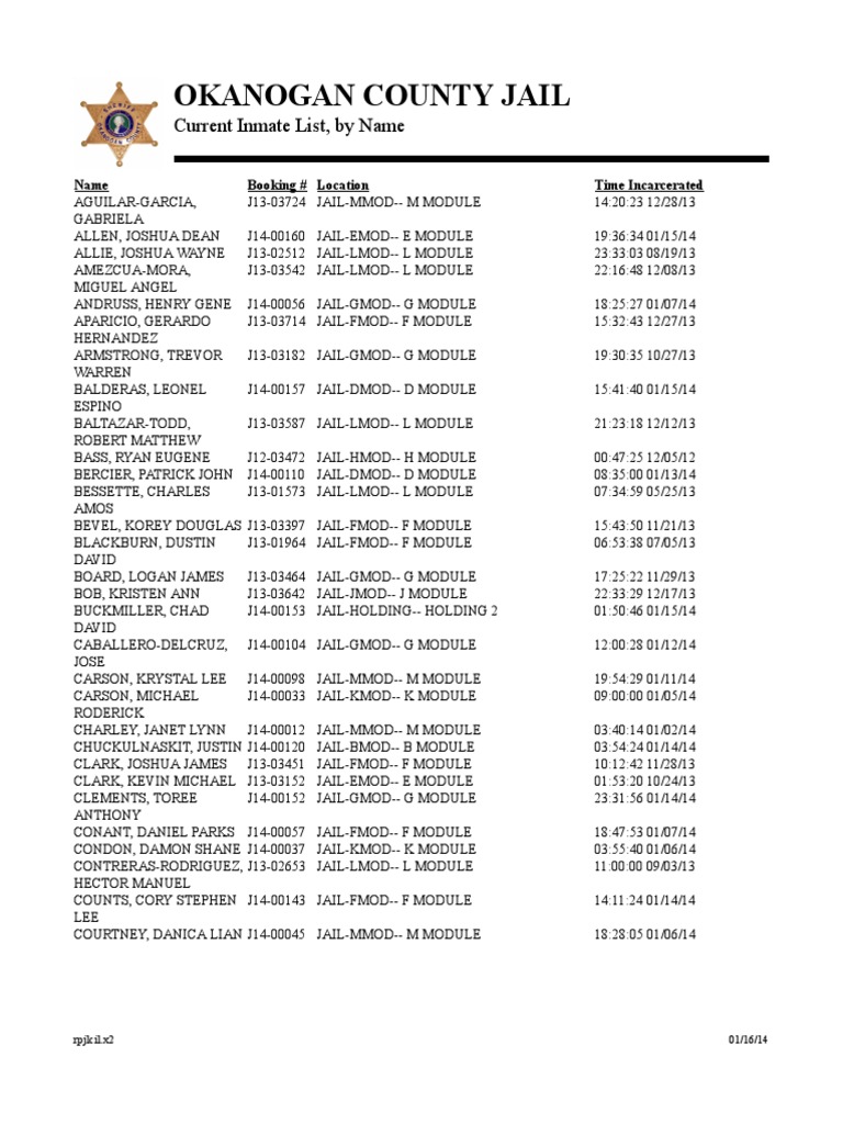 Okanogan County Jail Inmate List | PDF