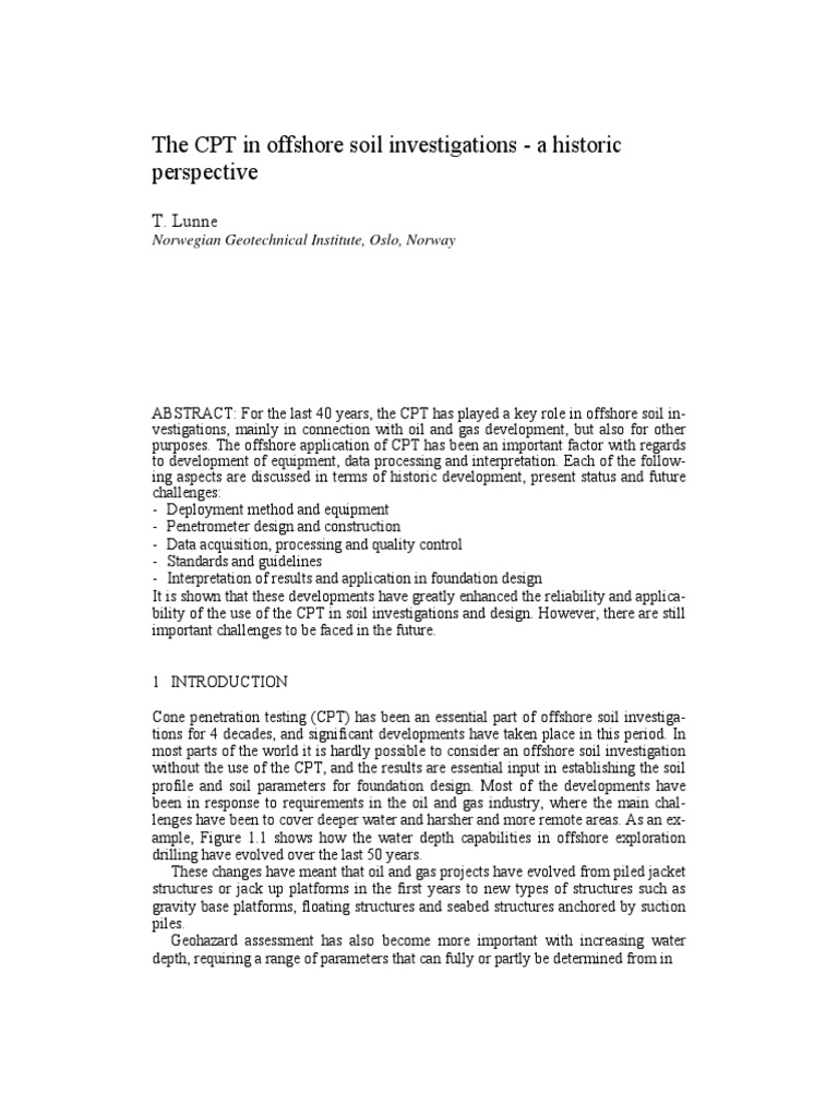 The CPT in Offshore Soil Investigation - A Historic Perspective | PDF ...