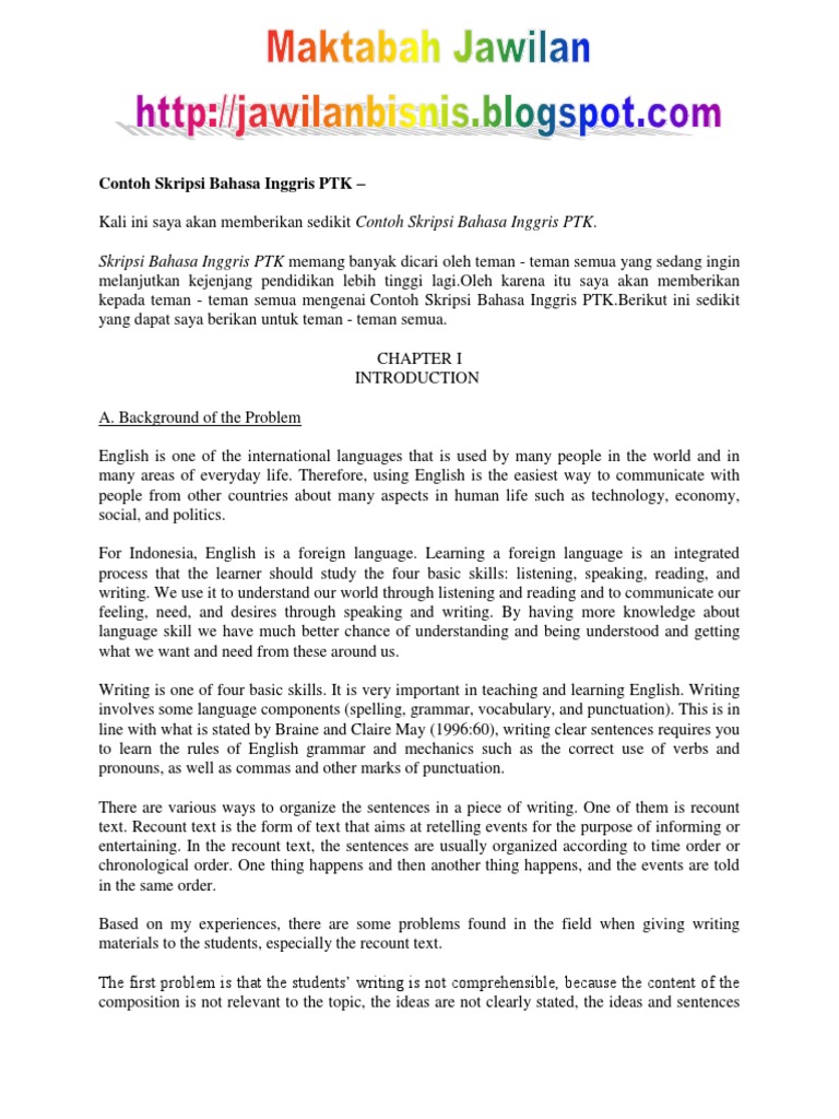 Contoh Skripsi Bahasa Inggris Ptk Indonesian Language Motivation