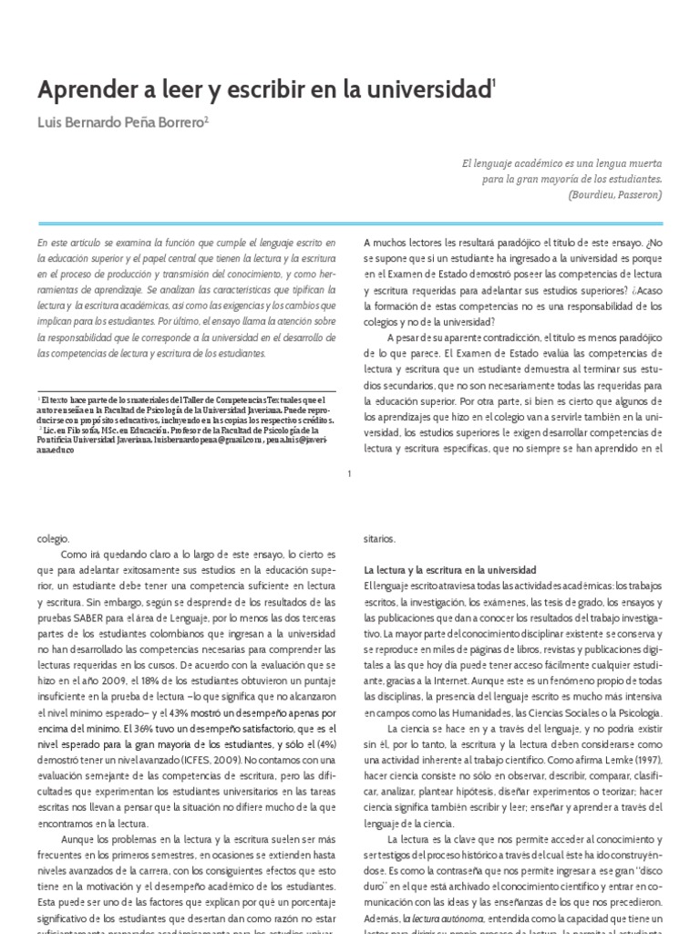 Lectura y escritura en la universidad | PDF | Lectura (proceso) | Science