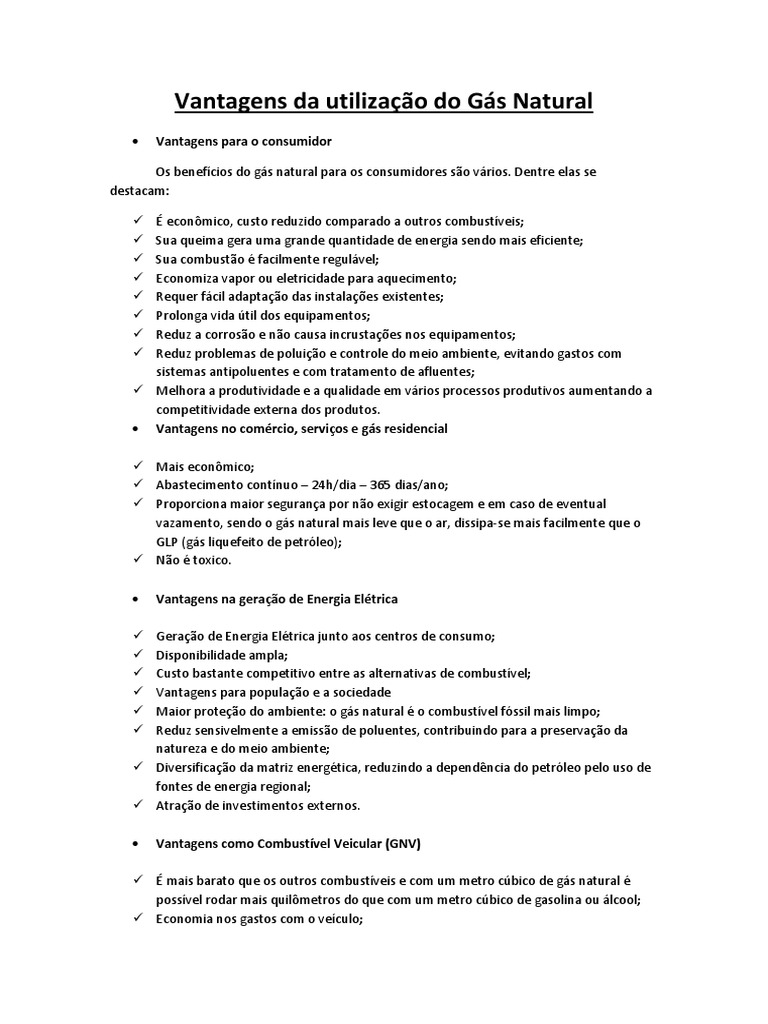 Vantagens e Desvantagens do Gás Natural | PDF | Gás natural ...