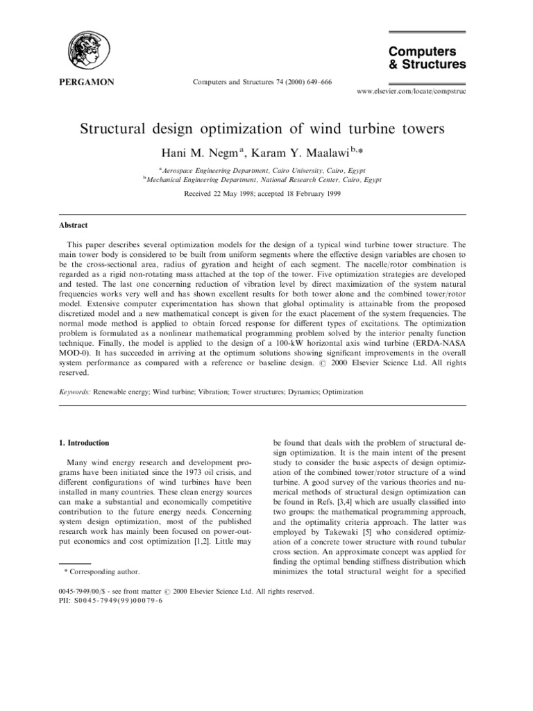 Structural Design Optimization of Wind Turbine Towers | PDF ...