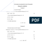 Probă de Evaluare La Matematică În Clasa XII Umanistic (Integrale Nedefinite)