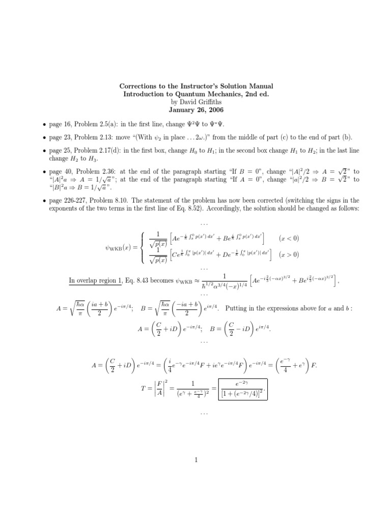 INTRODUCTION TO QUANTUM MECHANICS GRIFFITHS PDF SOLUTIONS visual data 8