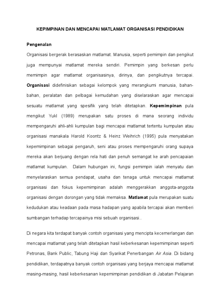 Pemimpin Dan Matlamat Organisasi Pendidikan
