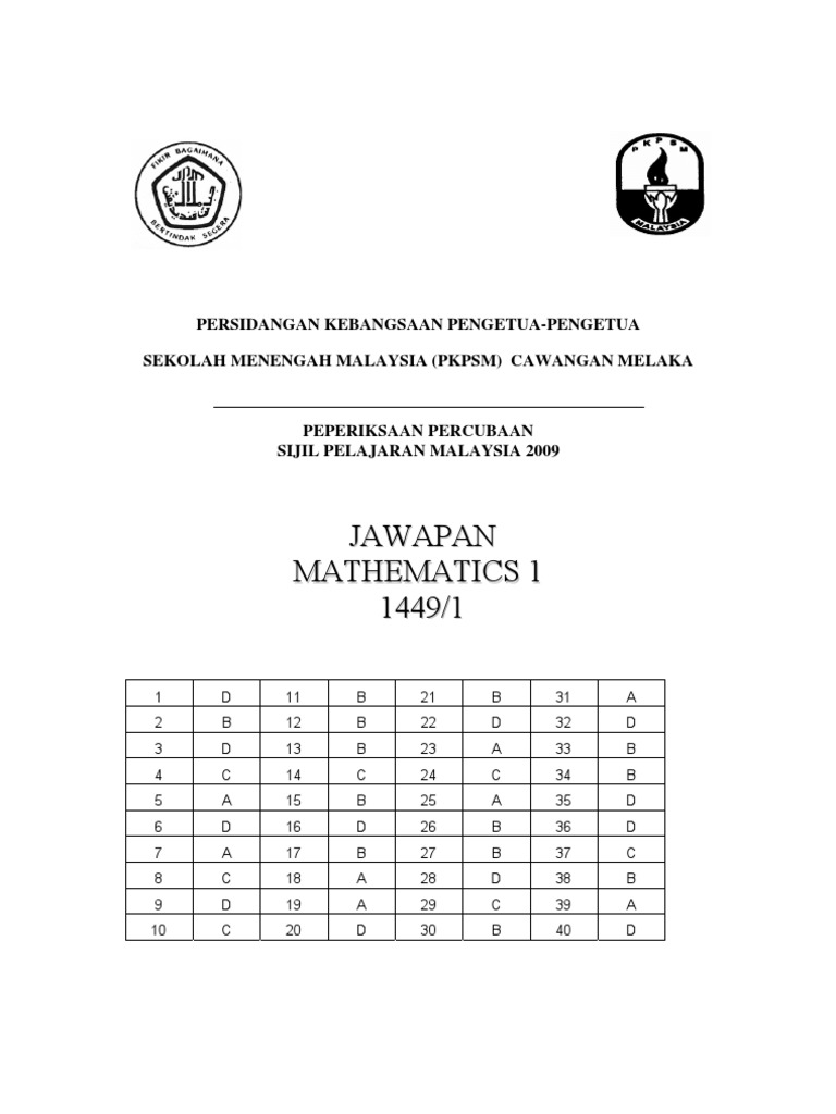 Maths SPM Melaka Answer | PDF | Combinatorics | Discrete Mathematics