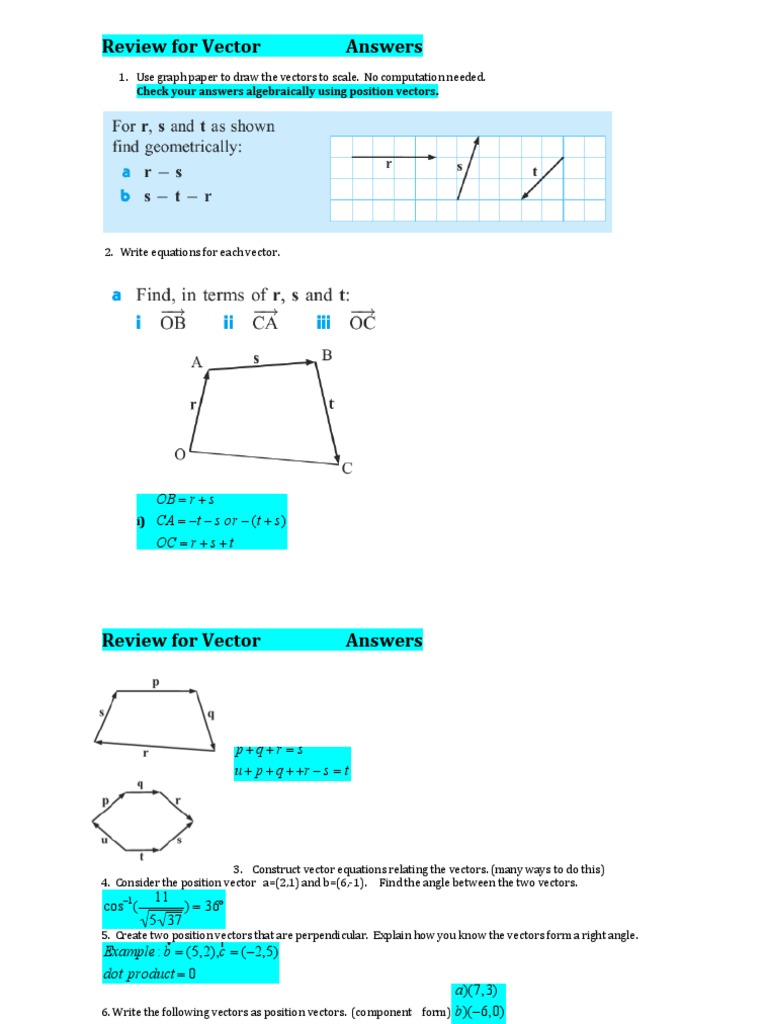 Review For Vector Answers: Check Your Answers Algebraically Using ...