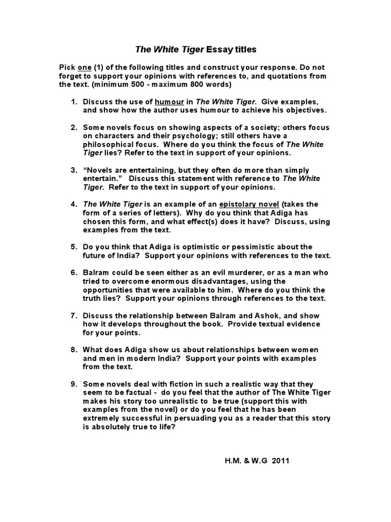 The white tiger essay topics image