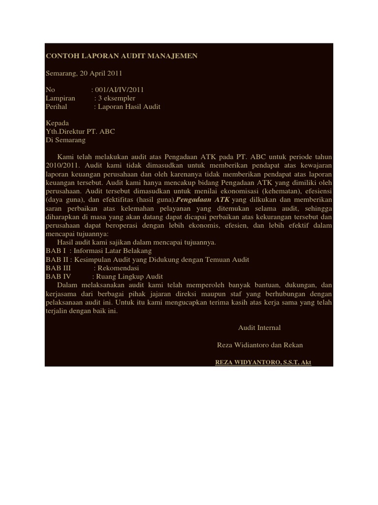 Contoh Laporan Audit Manajemen
