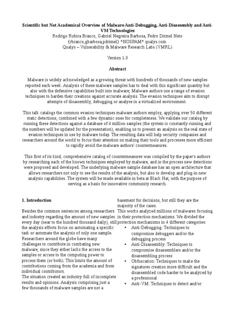 Malware Evasion Techniques Overview | PDF