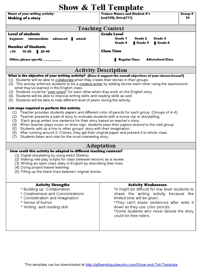 Show and tell template pdf education theory social psychology