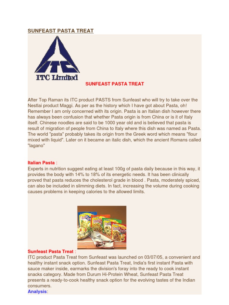 Sunfeast Pasta Treat | PDF | Pasta | Attitude (Psychology)