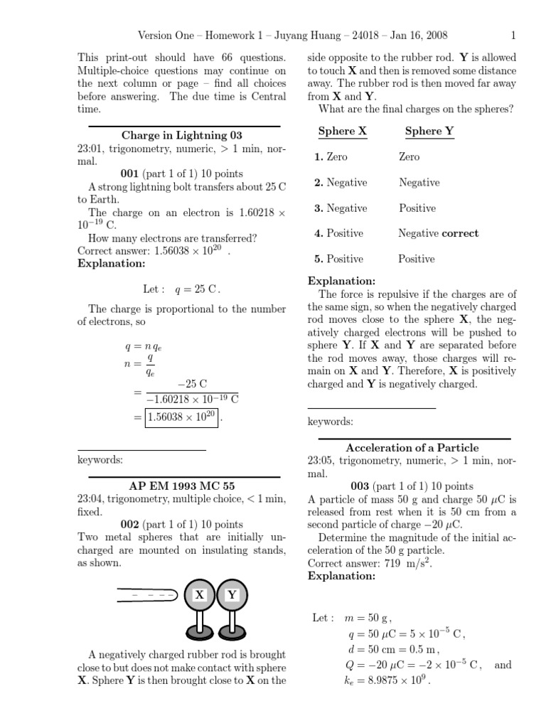 Electricity Homework Solutions Capacitor Electric Charge