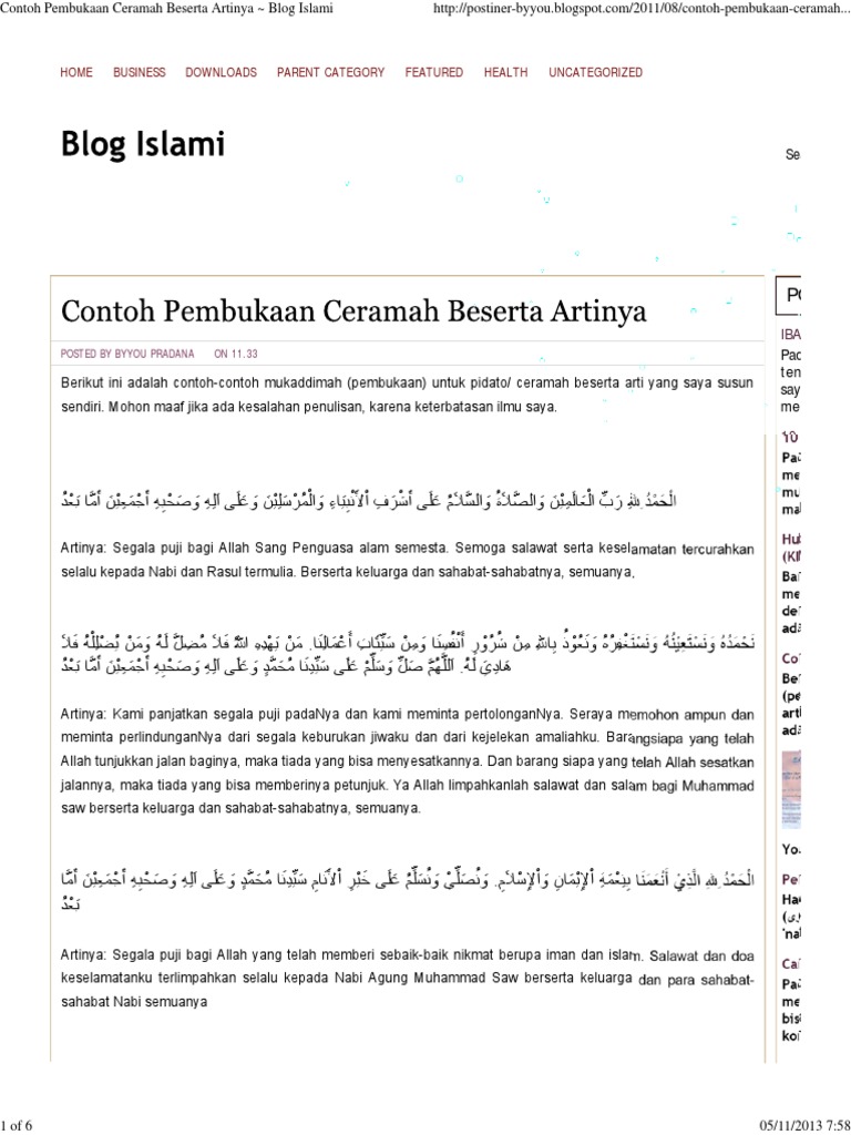 Contoh Pembukaan Ceramah Beserta Artinya Blog Islami