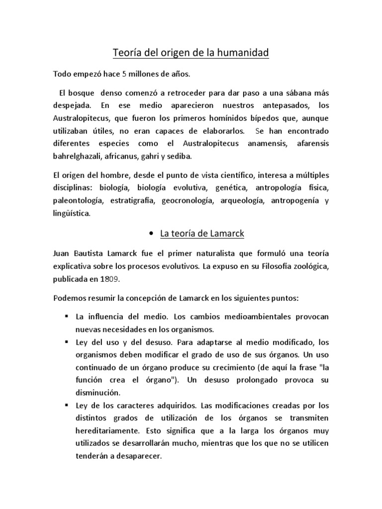 Teorías del origen de la humanidad | PDF | Evolución | Homo