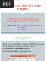 Applications of Game Theory: M.Thivya & M.Shanmugarani Department of Mathematics