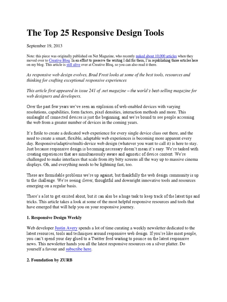 The Top 25 Responsive Design Tools PDF Responsive  Design Cascading Style Sheets