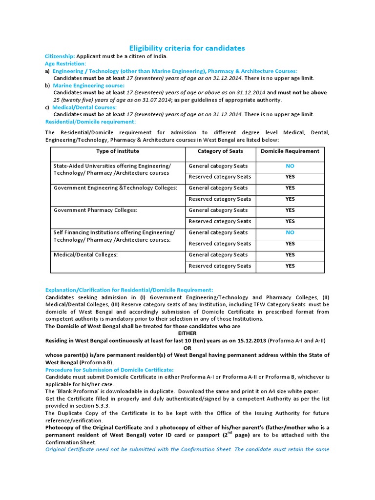 Eligibility Criteria Candidates | PDF | University And College ...