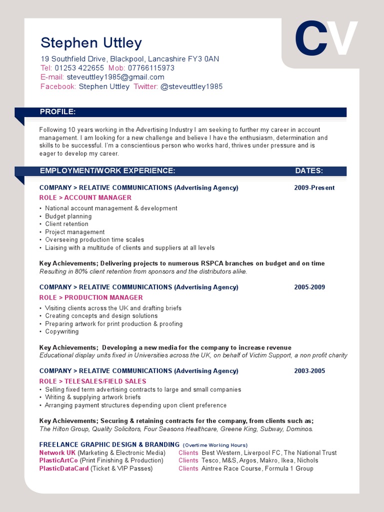 Stephen Uttley CV | PDF | Advertising | Business