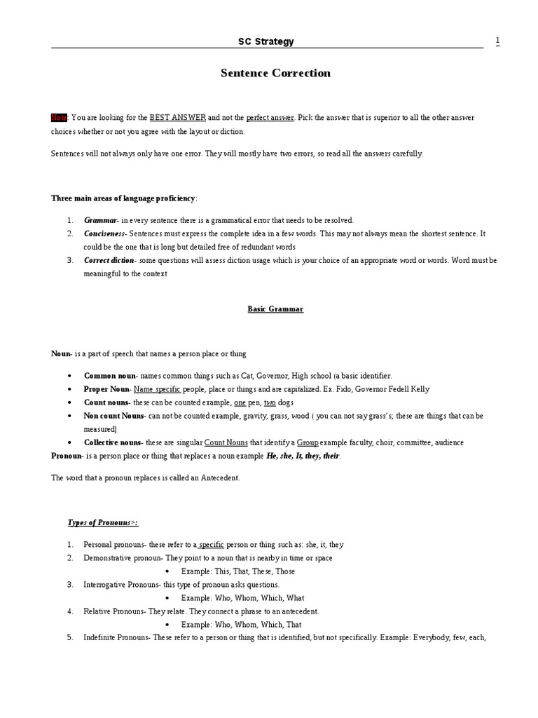 Sentence Correction Strategy Guide | PDF | Pronoun | Noun