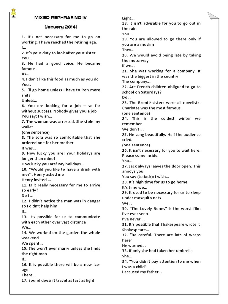 Mixed Rephrasing Exercises and Passive Voice | PDF | Grammatical Tense ...