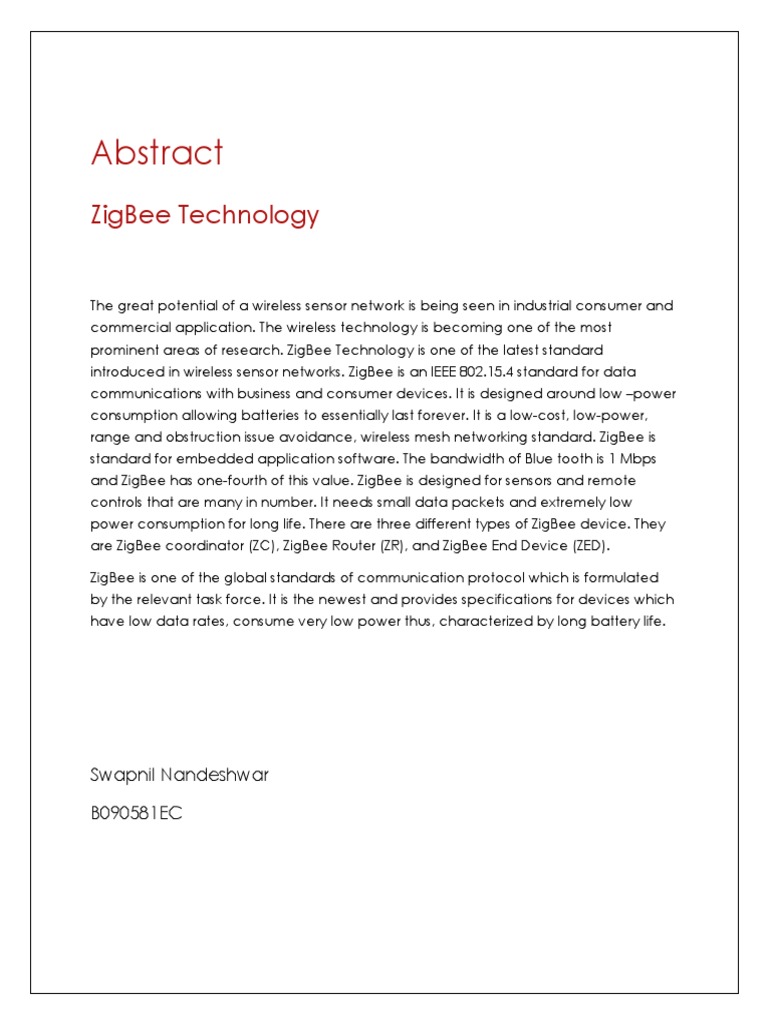 ZigBee Technology in Wireless Networks | PDF