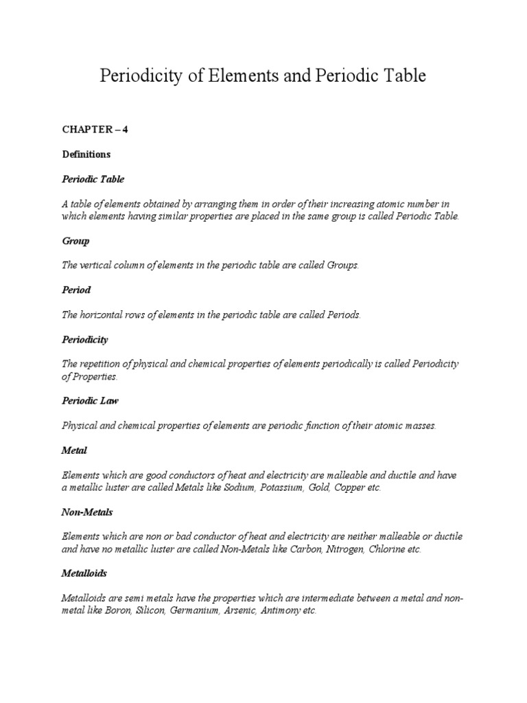 Chap 4 Periodicity of Elements and Periodic Table | PDF | Periodic ...