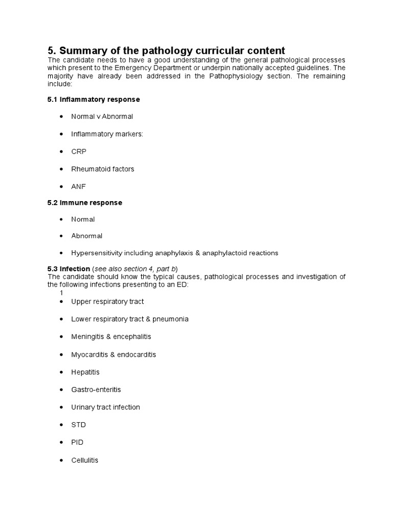 Summary of The Pathology Curricular Content: 5.1 Inflammatory Response ...