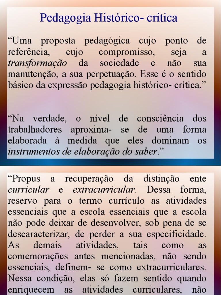 Pedagogia Historico - Critica Slide | Pedagogia | Science