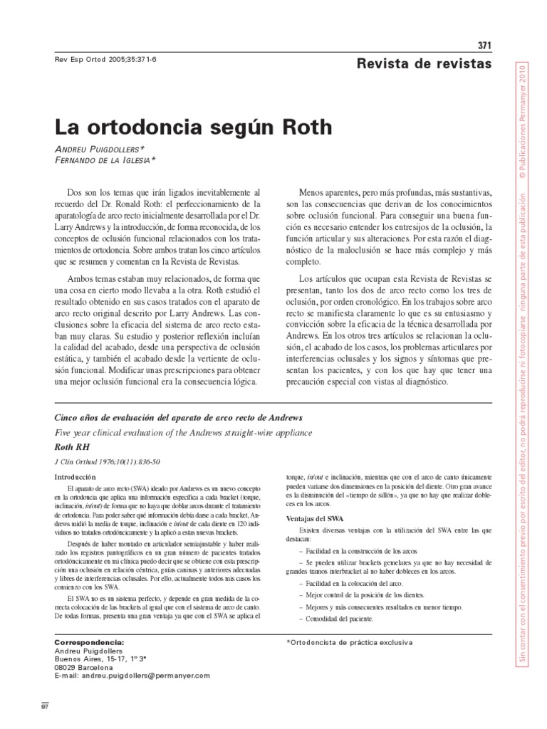 Roth | PDF | Ortodoncia | Odontología