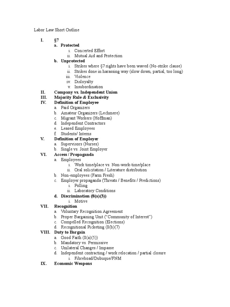 Labor Law Short Outline | PDF | Strike Action | United States Labor Law