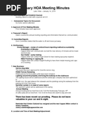 January 2014 HOA Meeting Minutes