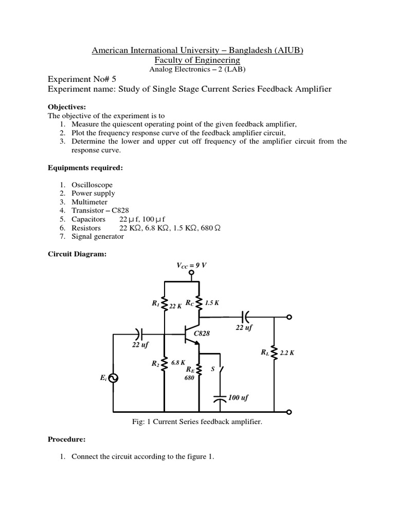 Experiment Name Study of Single Stage Current Series Feedback