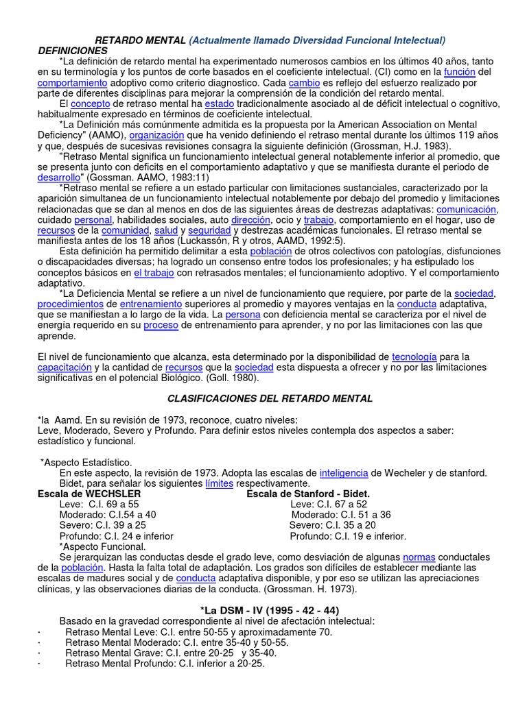Definición y Clasificación del Retraso Mental | PDF | Discapacidad ...