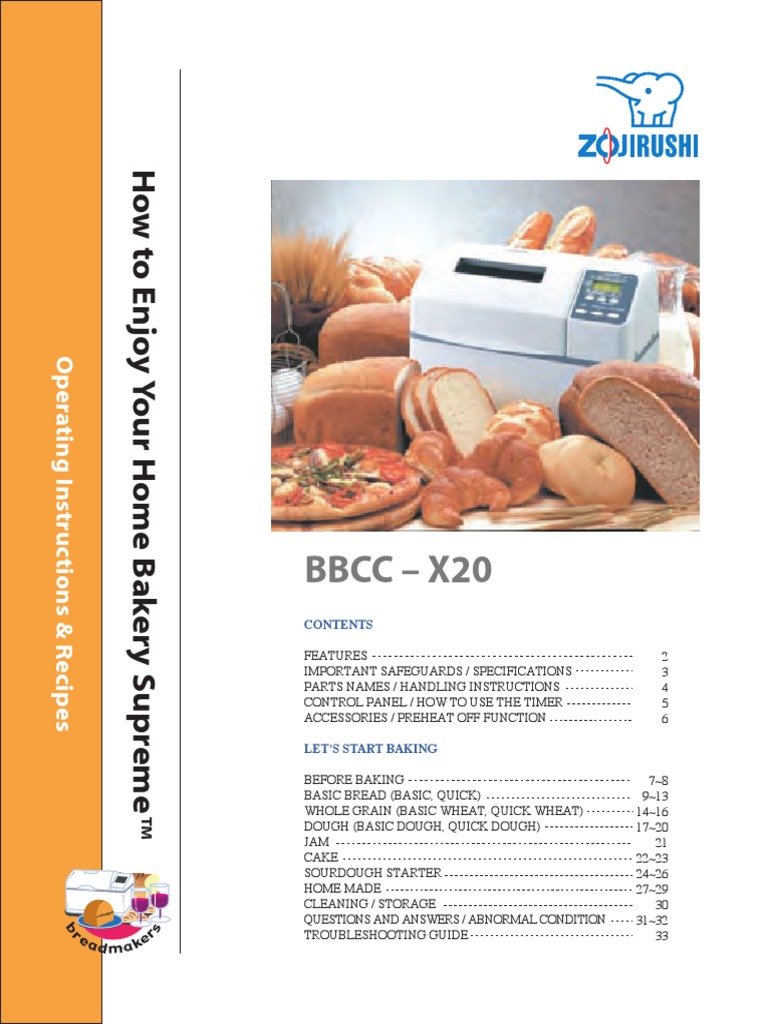 Zojirushi Bbcc x20 Manual | Breads | Dough | Free 30-day Trial | Scribd