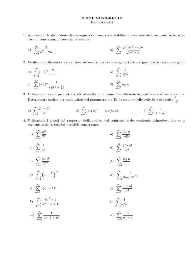 17 Esercizi Svolti Sulle Serie Numeriche