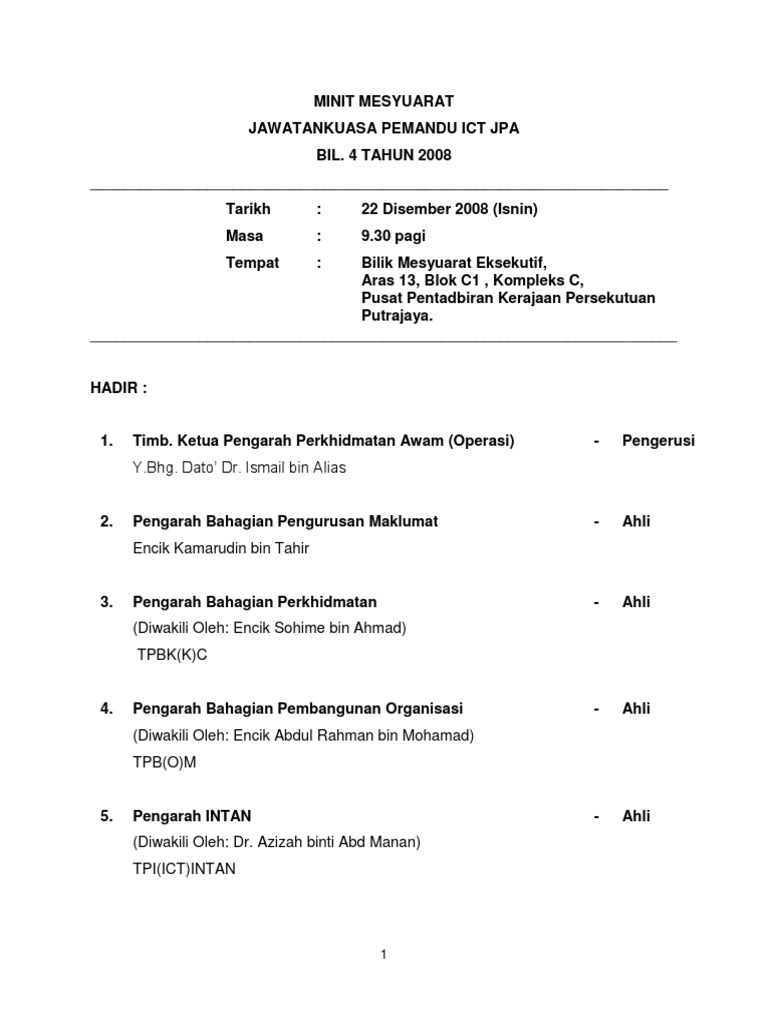 Contoh Format Minit Mesyuarat Terkini