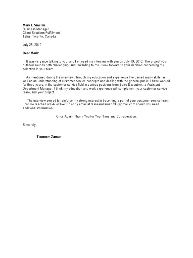 Thank You Letter After Interview | PDF