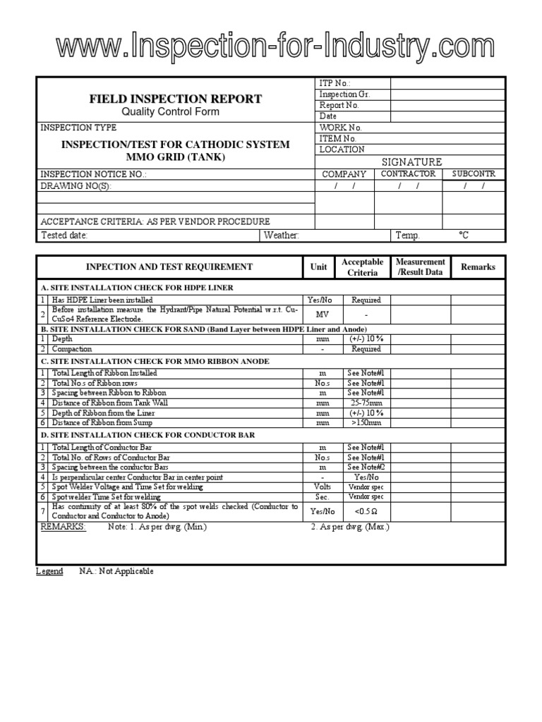 MMO Cathodic Protection Inspection Report | PDF | Electrode | Anode