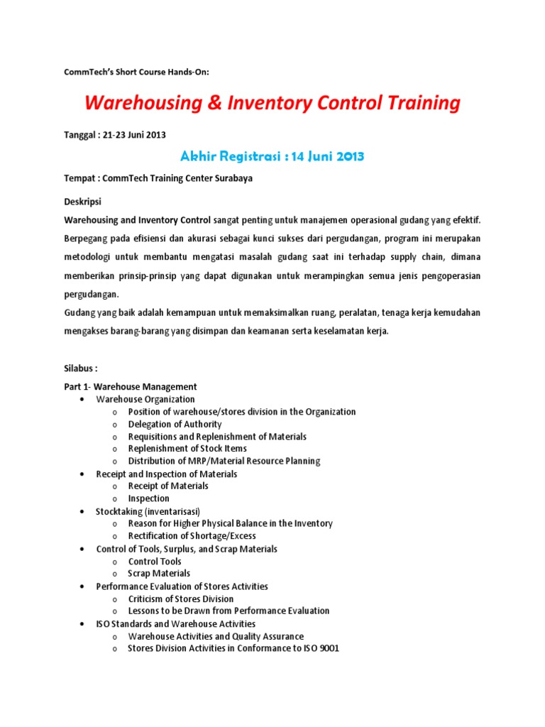 Warehousing & Inventory Control Training Inventory Warehouse