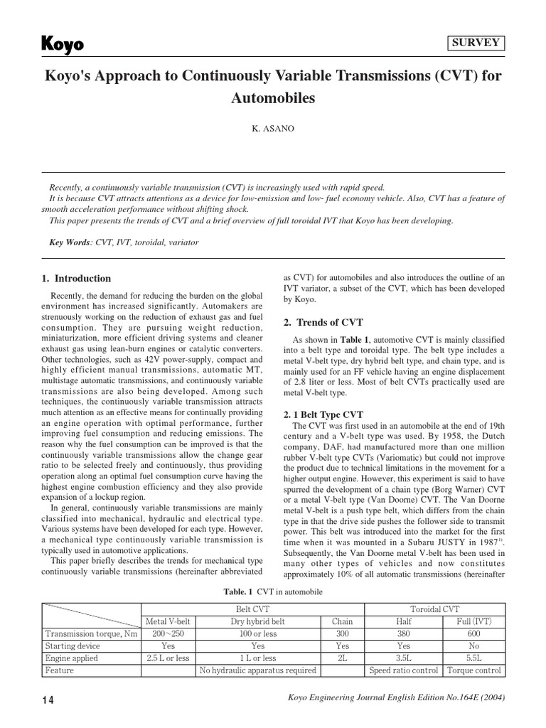 Koyo's Approach To Continuously Variable Transmissions (CVT) For ...