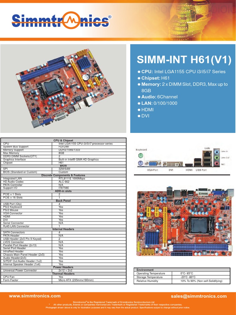 Intel H61 Motherboard Specifications | PDF