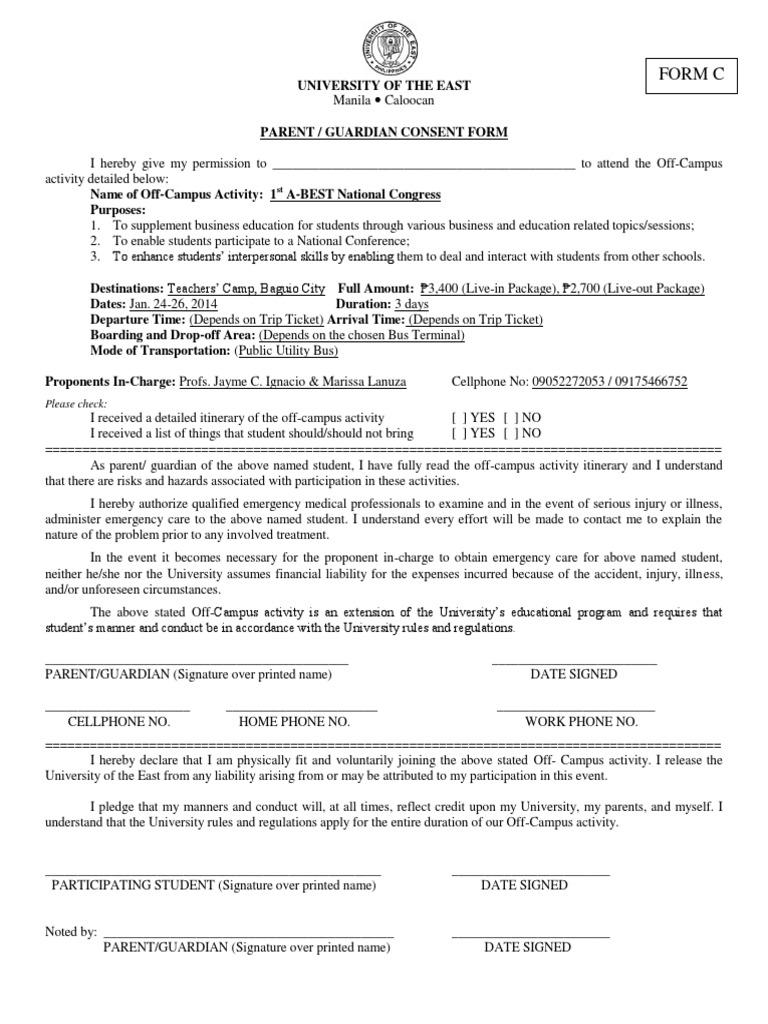 Off-Campus Activity Consent Form | PDF | Social Institutions | Social ...