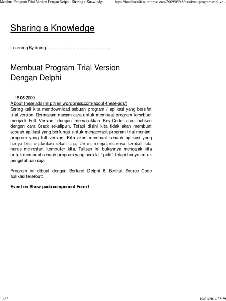 Membuat Program Trial Version Dengan Delphi - Sharing A Knowledge | PDF
