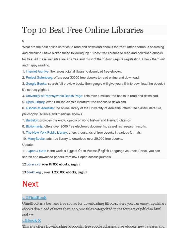 Top 10 Best Free Online Libraries PDF PDF Scribd E Books