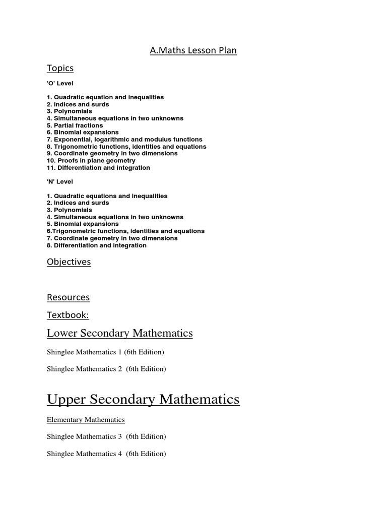 A.maths Lesson Plan