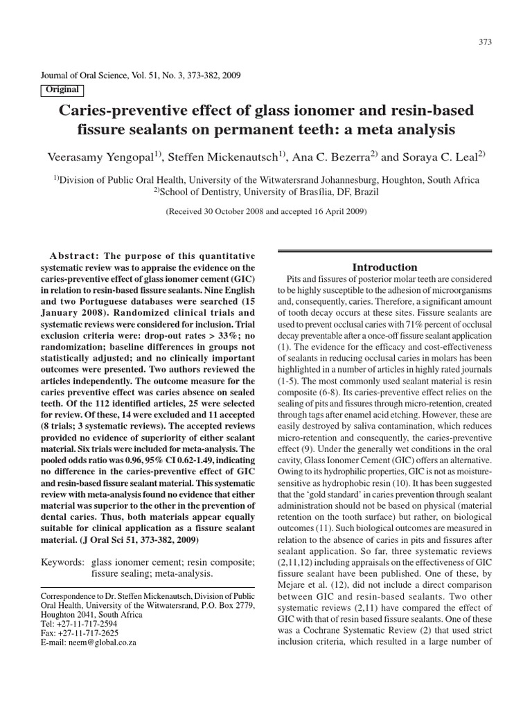 CariesPreventive Effect of Glass Ionomer and ResinBased Fissure
