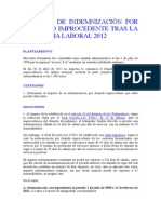 Calculo de Indemnizacion Por Despido Improcedente Tras La Reforma Laboral 2012