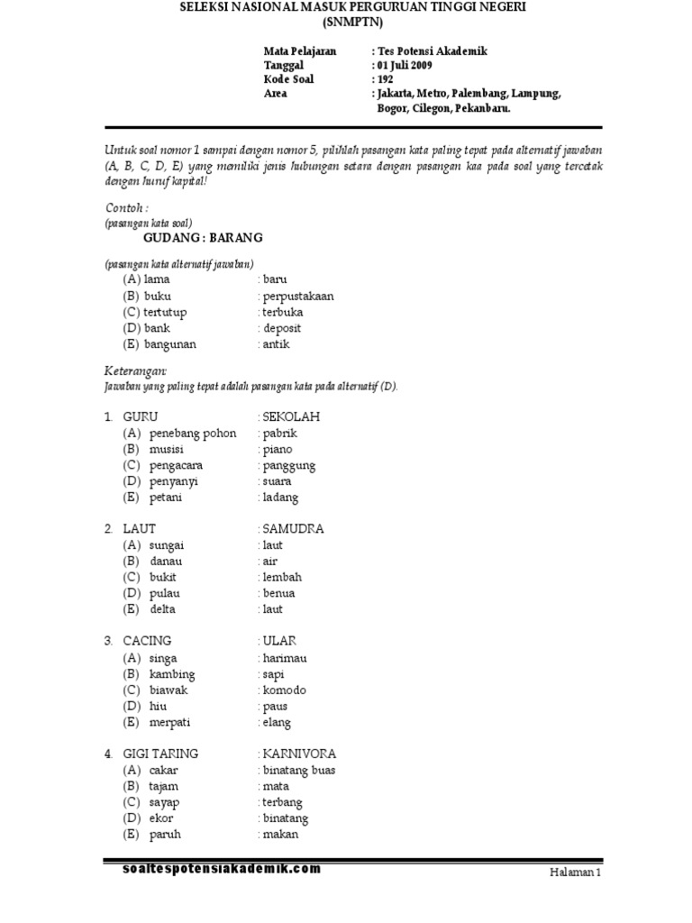 contoh soal tpa snmptn 1 contoh soal tpa snmptn 1